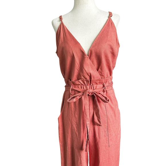 Monteau Pink Rose Linen Blend Jumpsuit Women's Size Small | 32-22-2 - Picture 3 of 7